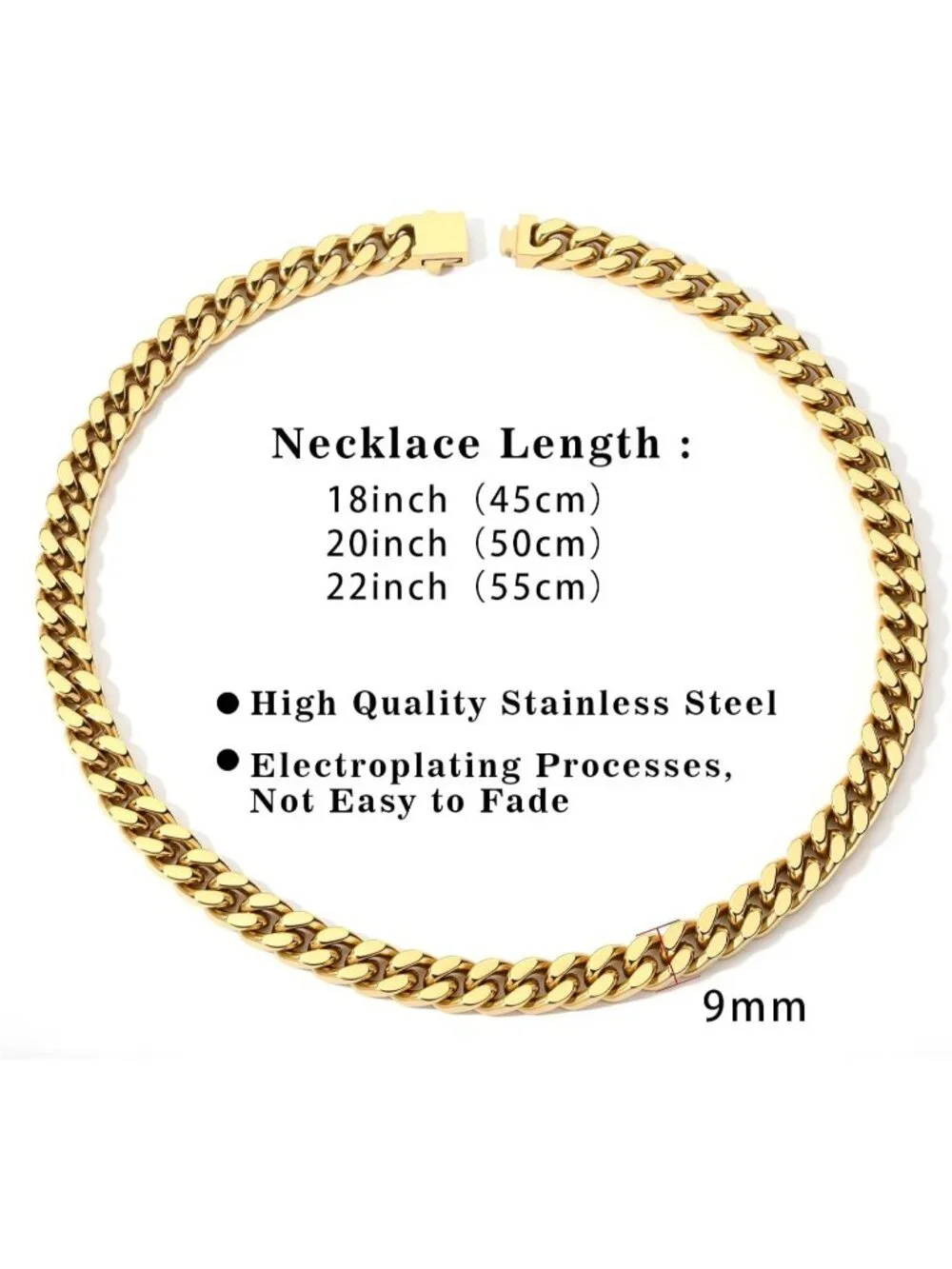 Unisex Gold Chain 9mm Cuban Link 11mm Stainless Steel Gold Silver Plated